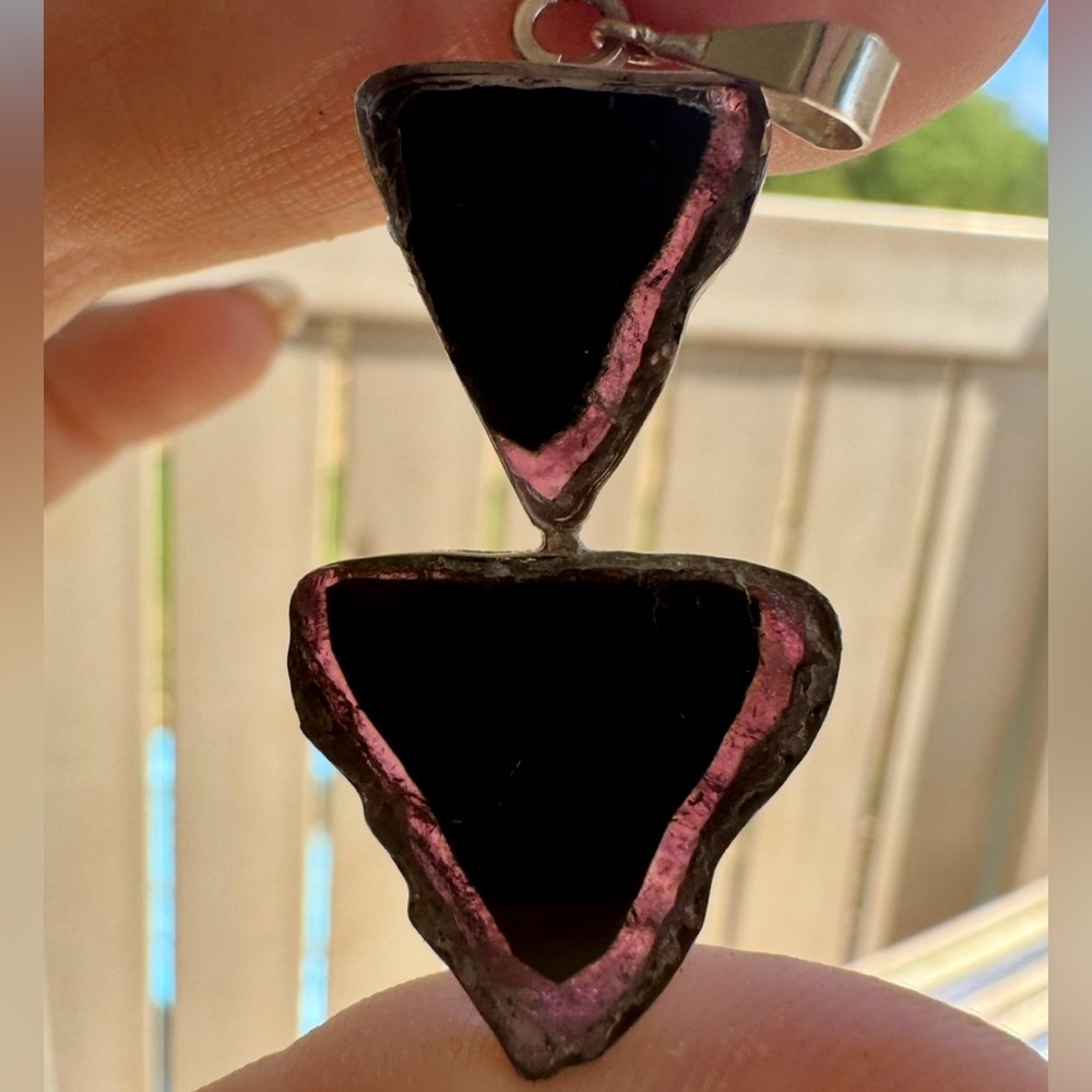Huge 28.90 carat genuine bi tourmaline slice solid sterling pendant/$1200